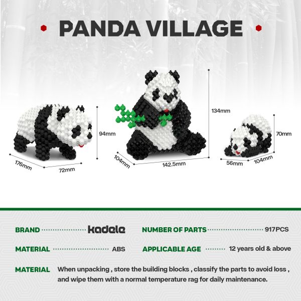 KADELE Animals Toy Building Sets Panda Village，Extremely Creative and Challenging STEM Building Toys, Educational Toys for Boys and Girls Ages 12 and Up(917 Pieces)